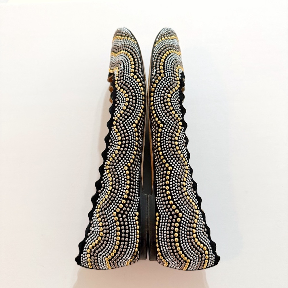 CHLOE LAUREN SILVER GOLD BLACK STUDDED BALLET FLATS - Picture 5 of 10